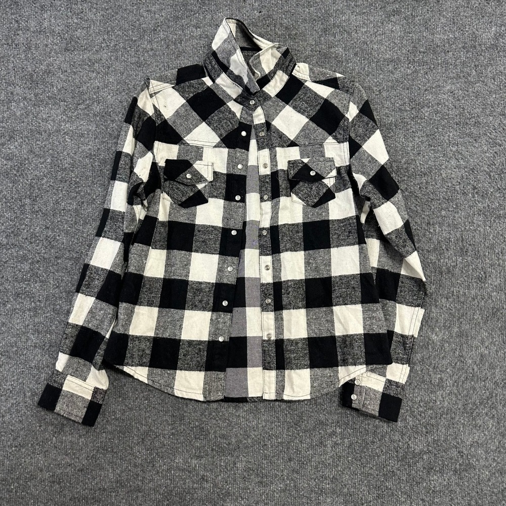 Urban Behavior Button Up Shirt Womens Size SA Black White Buffalo Plaid Flannel